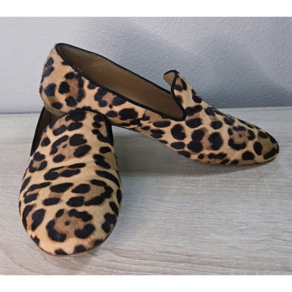 J.Crew Factory Leopard Calf Hair Loafers Size 8 Slip On Flats